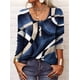 thumbnail image 3 of Camiseta holgada de manga larga con cuello en U y botones con estampado geométrico y flores para mujer de otoño/invierno, 3 of 5