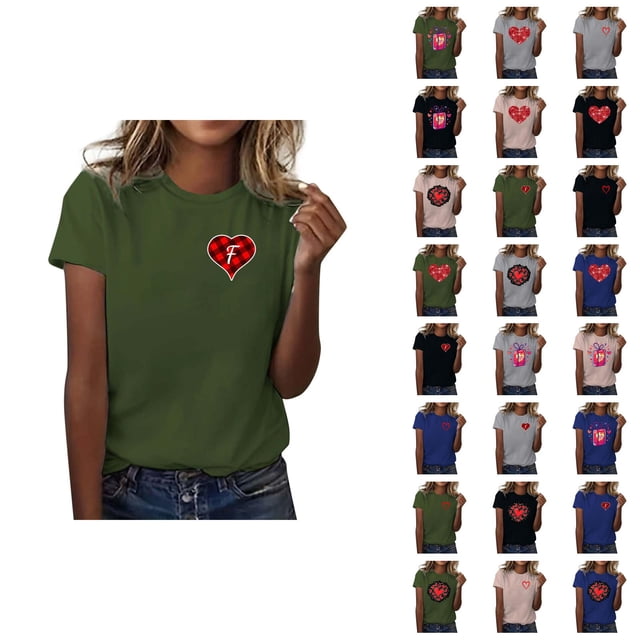 T-shirts de la Saint-Valentin pour Femmes 2026 à Manches Courtes Col Rond avec Cœur Graphique