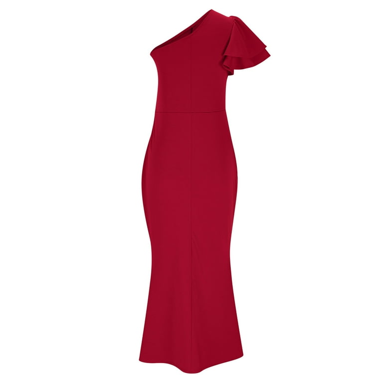 Women's Elegant Cocktail Dresses Hollow Out One Shoulder Split Hem Dress  Ruffle Wedding Guest Party Maxi Dress - Walmart.com