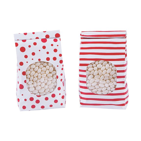 Red Treat Bagss W/ Tin Tie - Party Supplies - 12 Pieces