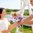 thumbnail image 6 of Handmade Crochet Bouquet Purple Roses & Sunflower - 35cm/13.78in Knitted Floral Arrangement, Elegant Home Decor Gift (Purple & Yellow), 6 of 6
