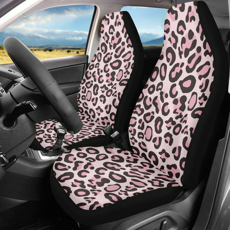 Bivenant Store Leopard Print Car Seat Covers Set, Two-Tone Animal Print Pink Seat Covers for Cars for Women, Car Seat Protector Interior Covers
