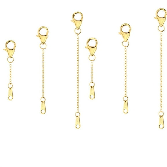 6PCS 14K Gold Plated Necklace Chain Extenders, 1/2/3 Inch Lobster Clasp Extension Set for Necklaces, Bracelets & Anklets, Hypoallergenic Findings