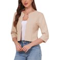 thumbnail image 4 of INSPIRE CHIC Blazers for Women's Open Front 3/4 Sleeve Crew Neck Work Office Suit Jackets Blazer XS Khaki, 4 of 6