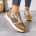 thumbnail image 2 of Rokment Womens Metallic Silver Platform Wedge Fashion Sneakers Walking Shoes Trendy Glitter Casual Leather Chunky Running Tennis Non Slip Work Shoes Brown Size 7.5, 2 of 7