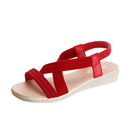 

Pgeraug womens slippers Women s Open toe Cross Strap Flat Non-slip Beach Shoes Sandals Sandals mens slippers Red 37