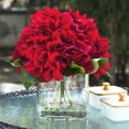 thumbnail image 2 of Enova Home Artificial Flowers Large Silk Hydrangea Fake Flowers Arrangement in Cylinder Glass Vase with Faux Water for Home Office Wedding Decoration (Red), 2 of 4