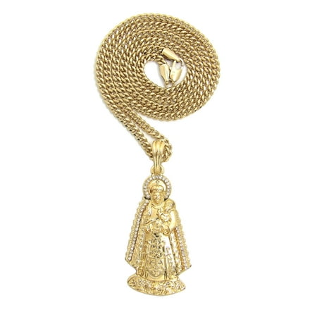 Stone Stud Virgin Mary Holding Baby Jesus Pendant with 3mm 24