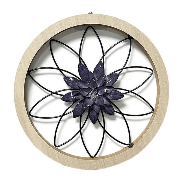 1pcs Ultra-Thick Rustic Wall Decor, Wooden Frame Iron Flower Farmhouse Hanging Decoration for Outdoor,Bedroom Purple