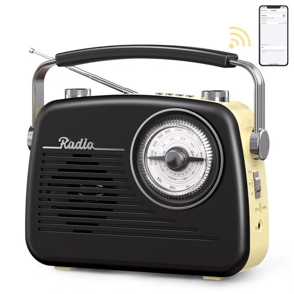 UMUTOO Portable Radio AM FM SW, Small Vintage Retro Radios with Headphone Jack, Rechargeable Battery Bluetooth Speaker, for Home, Outdoor, Gifts, Elderly