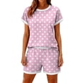 thumbnail image 4 of Domzest Womens 2 Piece Polka Dots Short Sets Short Sleeve Crew Neck Shirts & Elastic Waist Shorts 2026 Summer Lounge Set for Both Homewear and Going Out Light pink M, 4 of 6
