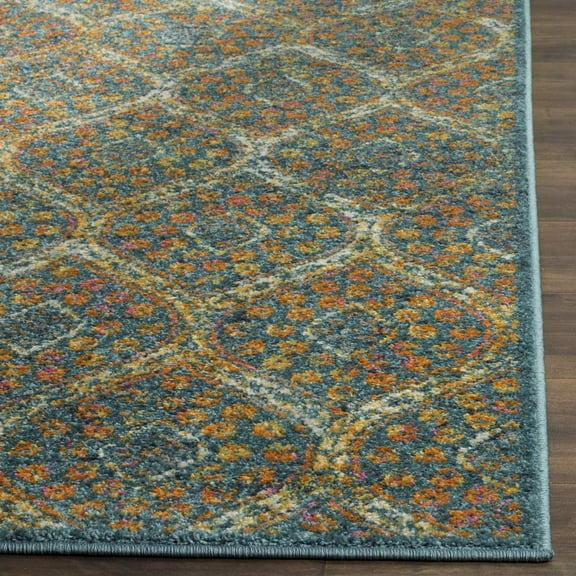 SAFAVIEH Madison Ivy Geometric Floral Area Rug, Blue/Orange, 3' x 5'