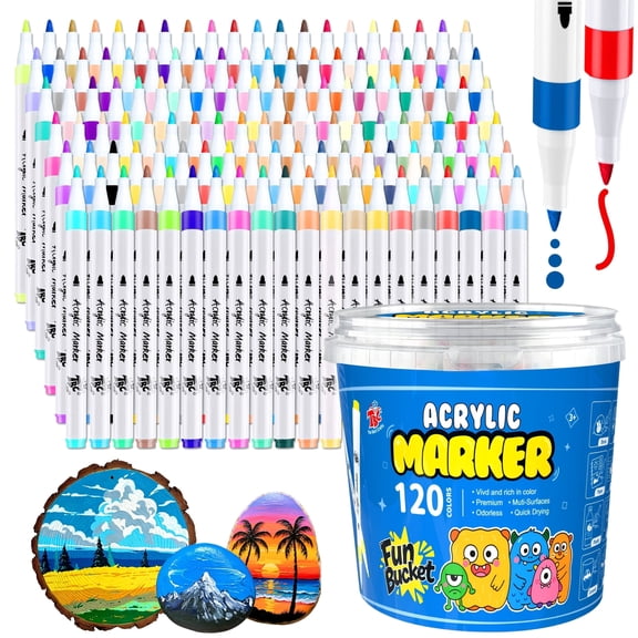 TBC The Best Crafts 120 Colors Acrylic Paint Markers, Waterproof Non-Toxic Odorless High Pigment Art Markers for Stones, Ceramics, Fabrics, Plastic & DIY Crafts