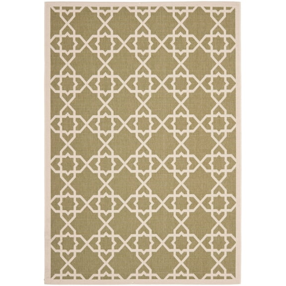 SAFAVIEH Courtyard Carol Geometric Indoor/Outdoor Area Rug, 4' x 5'7", Green/Beige