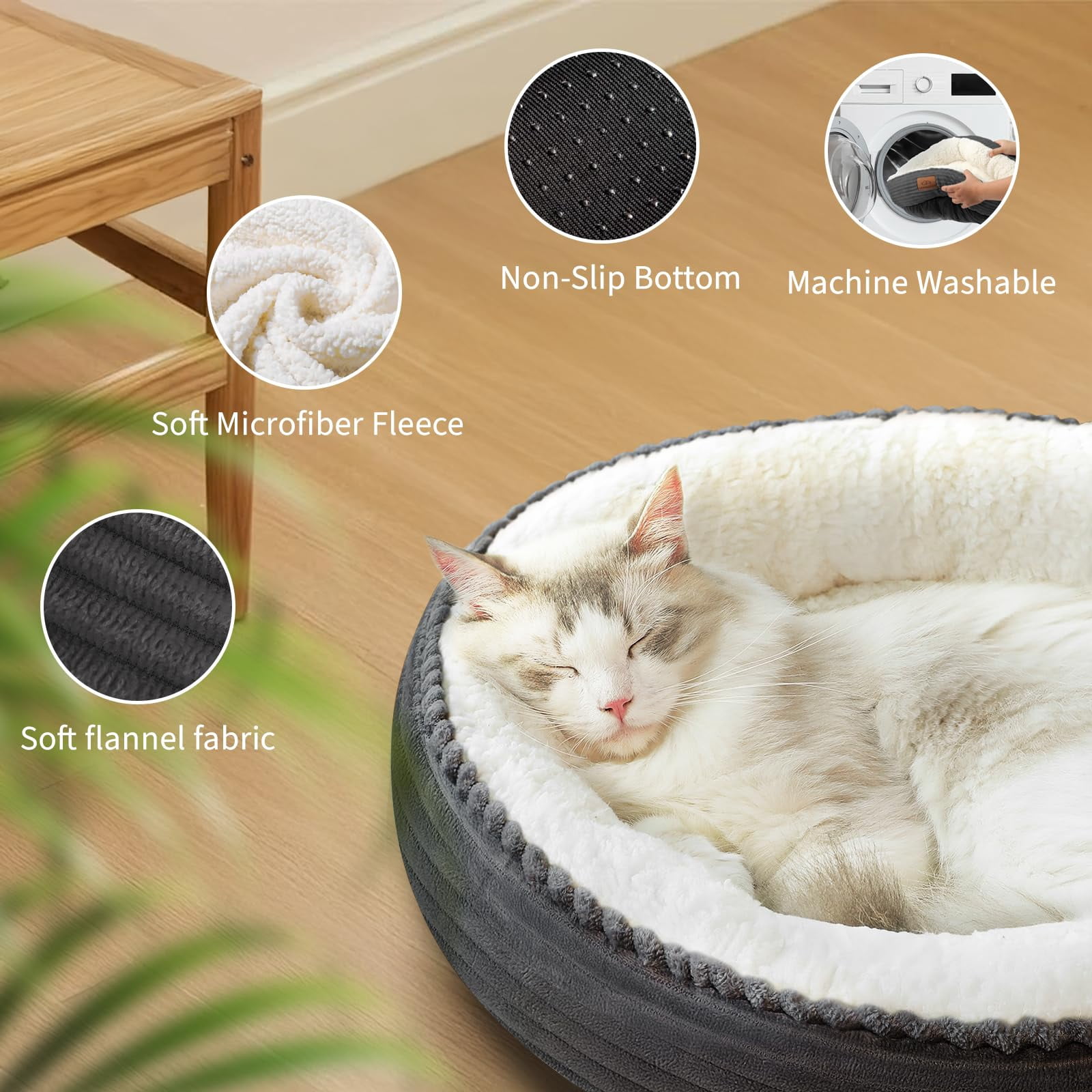 23in Round Cat Dog Bed For Large Medium Small Dogs Cats  Machine Washable Sleeping Sofa Non-slip Bottom Breathable Soft Calming Pet Cuddler Indoor/outdoor/car/cage Dark Grey