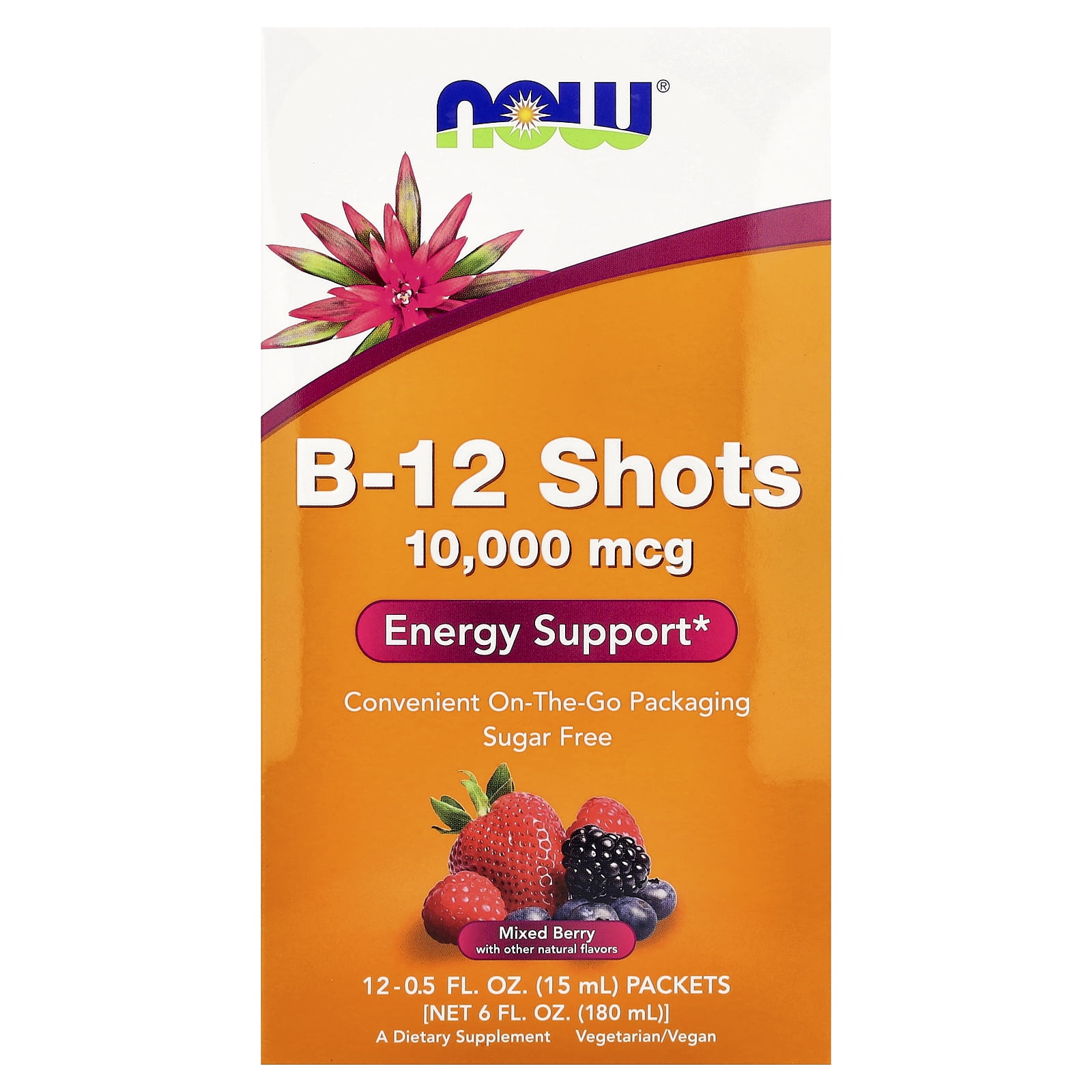 Shots, B-12, Mixed Berry, 10,000 mcg, 12 Shots, 0.5 fl oz (15 ml) Each, NOW Foods