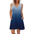 thumbnail image 2 of Vestido Corto para Mujeres Verano sin Mangas Cuello en V, Impresión de Moda con Bolsillos, Poliéster de Algodón Casual, 2 of 7