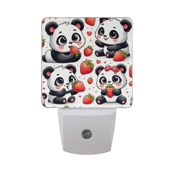Cute Panda with Strawberry Night Light 2 Pack LED Nightlight Plug into Wall Dusk to Dawn Sensor Soft White