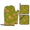 thumbnail image 1 of Oven Mitts and Pot Holders Set, Baking 4-Piece Set for Kitchen, Outdoor BBQ Mitts Heat Resistant Cooking, Green Flower Pattern, 1 of 8