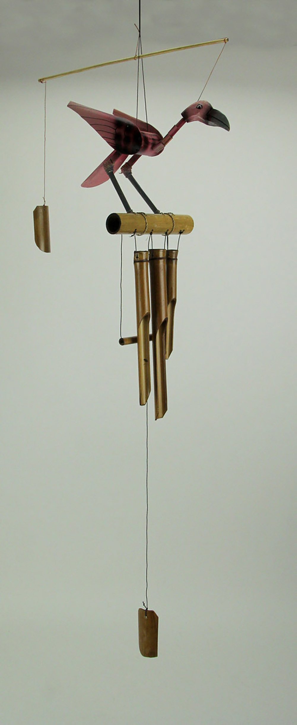Chesapeake Bay Hand Carved Wood and Bamboo Bobbing Head Pink Flamingo  Wind Chime