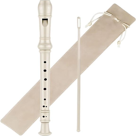 QAYOZ Soprano Recorder C Key 8 Holes 3-Piece German Style Baroque Fingering Recorder Instrument with Cleaning Rod and Storage Bag, for Beginners, Kids, Students (1 Set Beige)