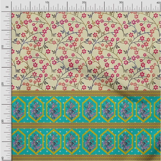 oneOone Cotton Cambric Fabric Geometric|Leaves & Floral Panel Print Sewing Fabric BTY 56 Inch Wide