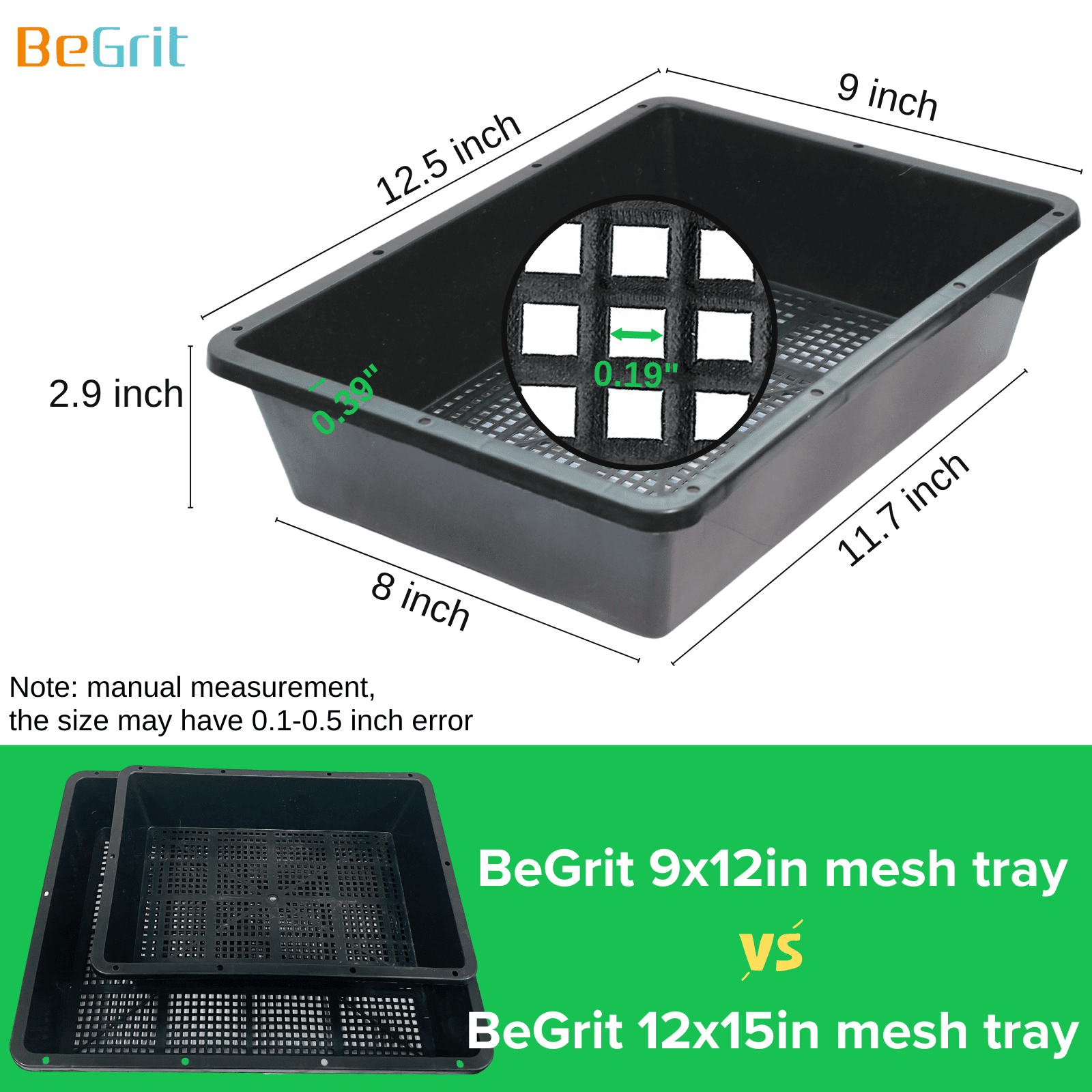 BeGrit Seedling Trays 5-Pack 15x12 inch Mesh Bottom Tray Plastic Plant Trays for Microgreens,Soil Blocks,Wheatgrass,Hydroponic and Fodder Systems