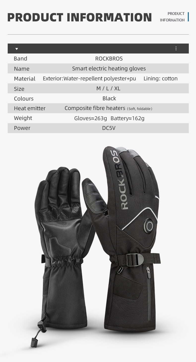 ROCKBROS Electric Gloves Cold Weatherfor Cycling Heated Gloves Rechargeable Battery Thermal Mittens Gloves for Men Women Winter Touchscreen Waterproof Warm Glove Liners