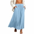 thumbnail image 3 of Juesizh Maxi Skirt for Women Drawstring Elastic Waist Skirt Summer Loose Solid Color Pocket Flowy Skirt, S-2XL, 3 of 7