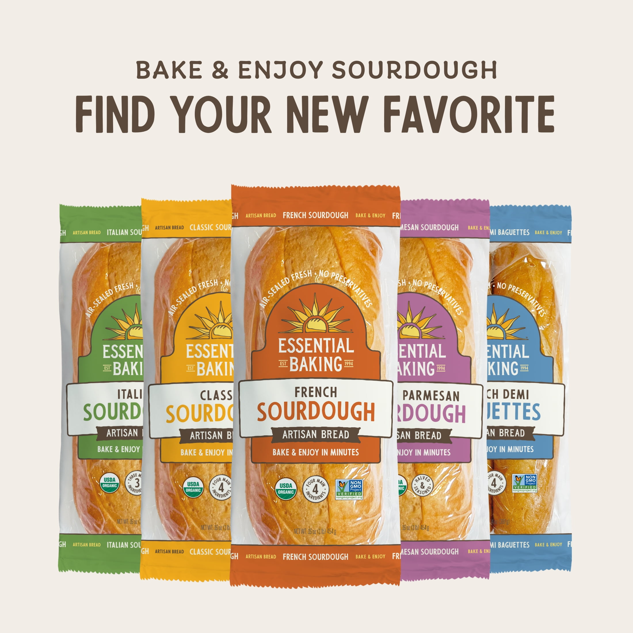 Essential Bake at Home French Sourdough Bread, Certified Organic, 16 oz, 4 Pack