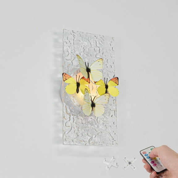 Kiven Battery Operated Wall Sconces with Remote Control, Acrylic Wireless Wall Sconces Indoor,1 Set Dimmable Wall Light for Hallway Bedroom Home Decor,3D Butterfly Wall Decor(No.11)