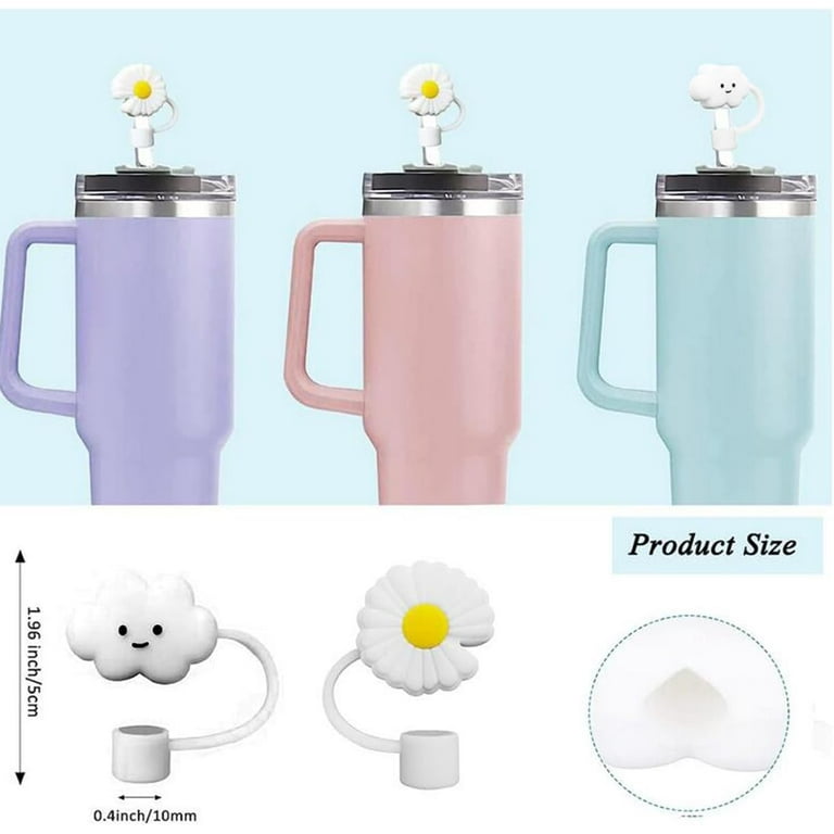 8pcs Straw Cover Cap, Cute Animal Flower 3D Straw Cover for Stanley 30&40 oz Tumbler,Silicone Straw Topper for Stanley Cup in Different Shapes,Straw