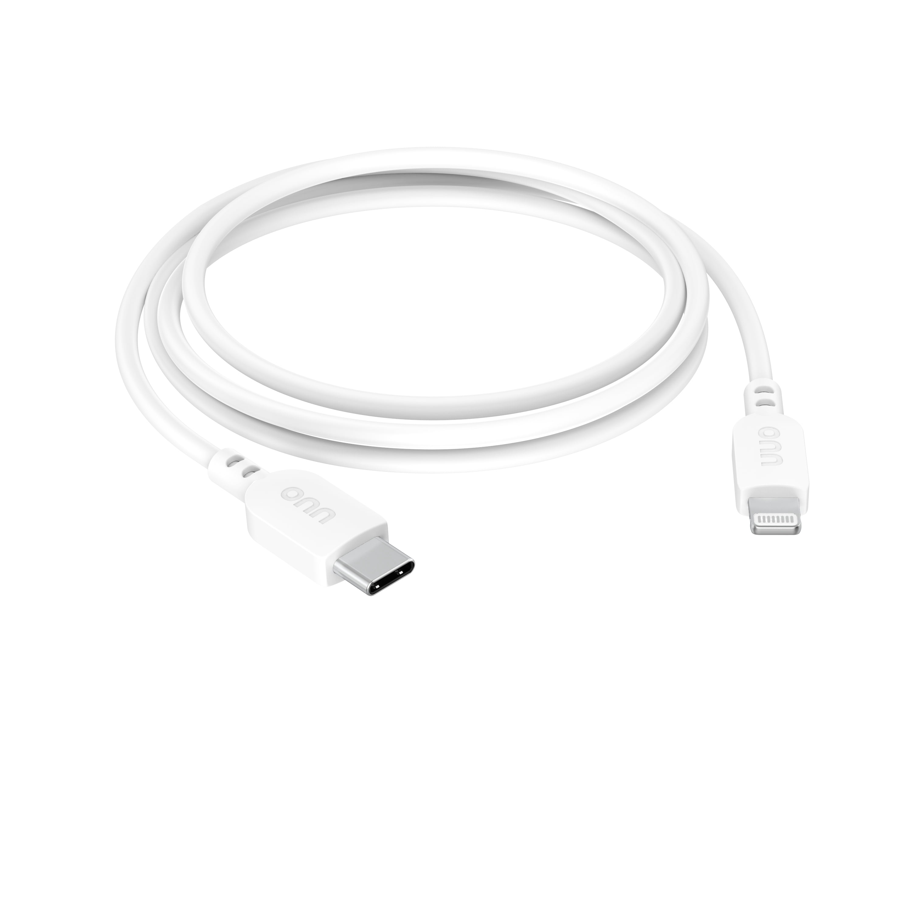 onn Lightning to USB-C Charging and Data Cable for iPhone, iPad, 3 ft, White