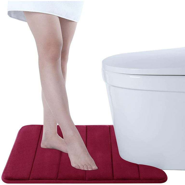 smiry Memory Foam Bathroom Rugs Toilet Mats, U-Shaped Contour Carpet, 20 inch x 24 inch, Wine Red, Size: 20x24/50x60 cm