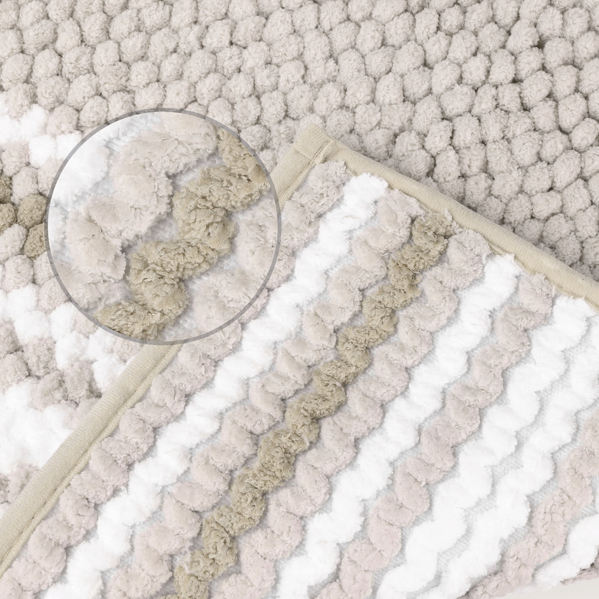 Unique Bargains 2 Pcs Soft Absorbent Fluffy Chenille Bath Mats Striped Non Slip Rugs Khaki 20" x 32"