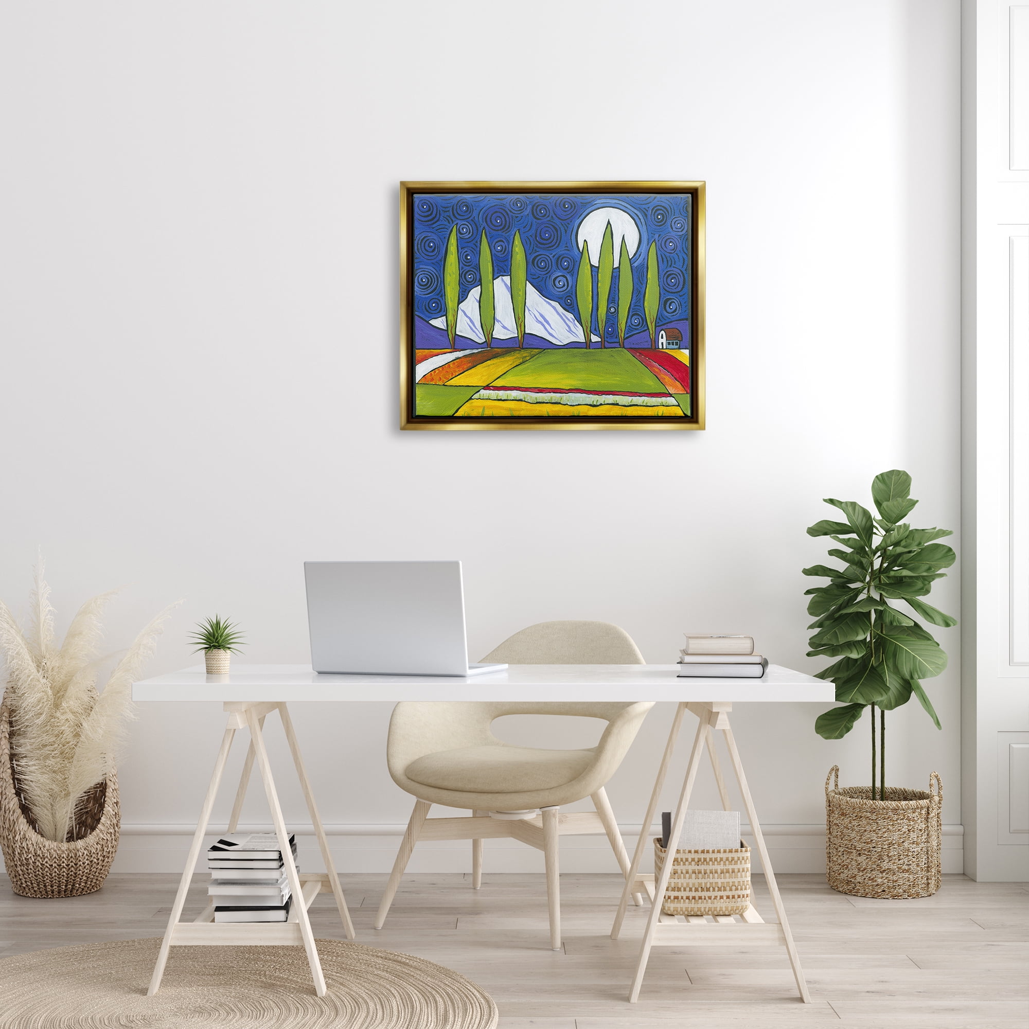 Stupell Industries Modern Farmland Crops Abstract Sky Swirls Pattern Painting Metallic Gold Floating Framed Canvas Print Wall Art, Design by Ben Mann
