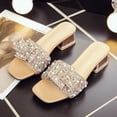 thumbnail image 3 of Zapatillas de mujer de gran tamaño, ropa de calle, estilo veraniego, tacón grueso de perla, estilo de tacón alto de una sola pierna, sandalias con lazo y diamantes de imitación, 3 of 5