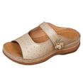 thumbnail image 4 of Slip On Wedge Sandals for Women Comfortable Open Toe Mules Adjustable Walking Platform Slides for Summer Travel Gold Size 7.5, 4 of 5