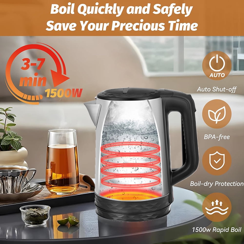 Fast Boiling Electric Kettle 2.3L Hot Water Boiler - 1500W Tea kettle with Wide Opening and Led Indicator, Auto Shut-Off and Boil-Dry Protection,Stainless steel