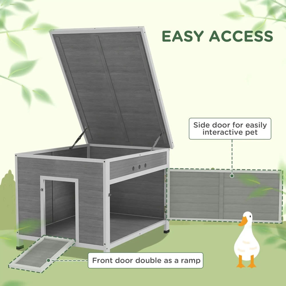 Resenkos Rabbit Hutch, Duck Cage Hutch,Chicken Coop, Wooden Duck Coop with Openable Roof, Removable Floor, Double Doors, Ramp, for 3-6 Ducks, Chickens