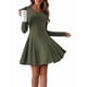 thumbnail image 3 of Vestido Corto de Punto Acanalado de Larga para Mujer, Otoño e Invierno, Cuello en V, Informal, Corte A Verde M, 3 of 8