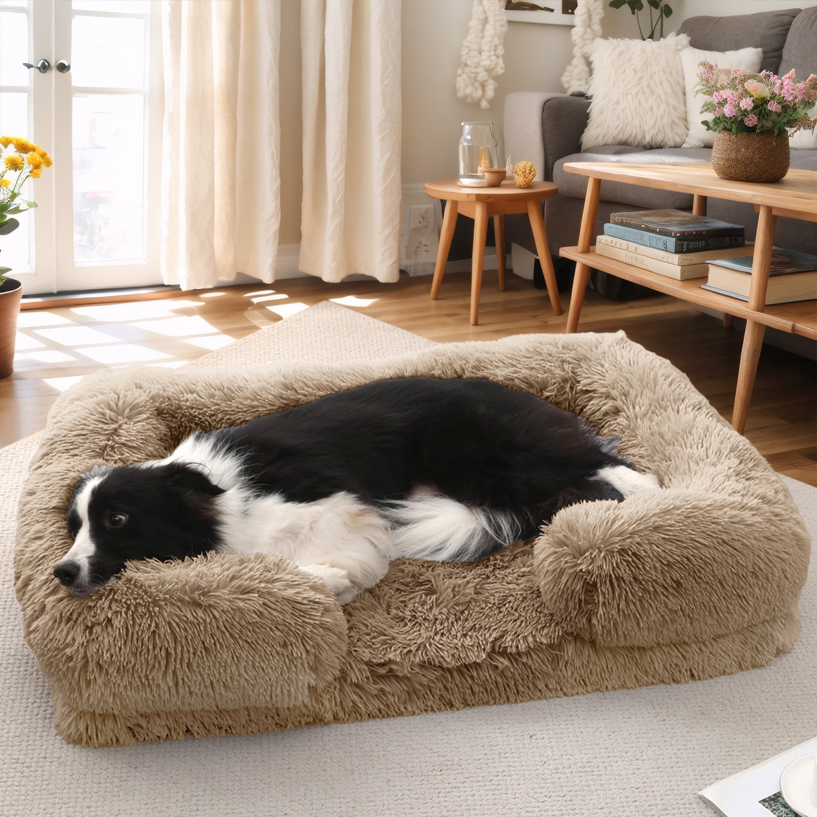 PayUSD Warming Fluffy Orthopedic Dog Beds for Large Dogs,Dog Bed with Plush Thick Egg Foam Support and Non-Slip Bottom, Large Waterproof and Machine Washable Pet Bed Cover
