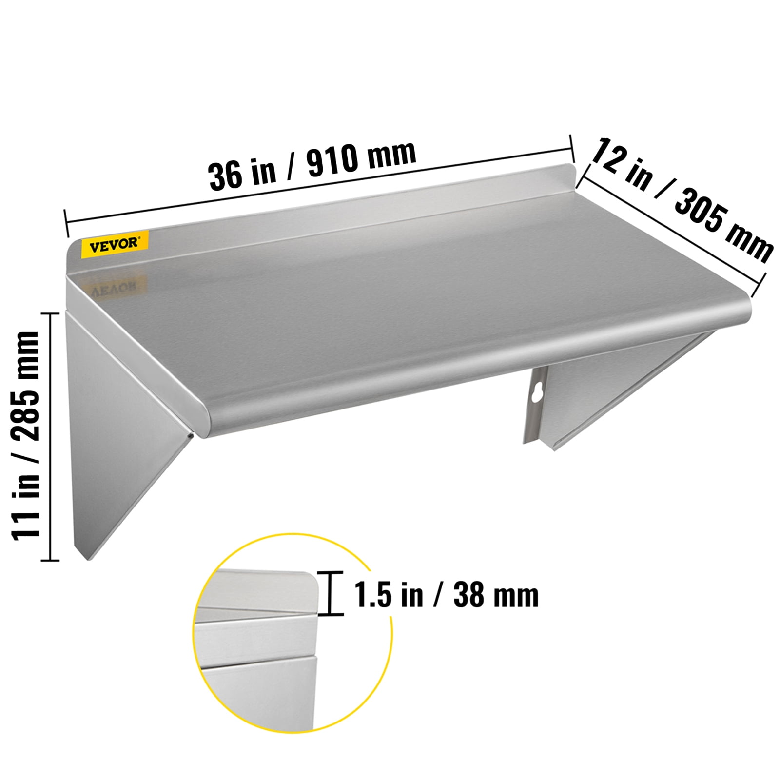 Tileon Stainless Steel Shelf 12 x 36 in., 270 lbs., Wall Mount