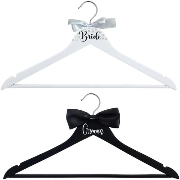 Vjnyvs Set Of 2 Bride Groom Wooden Hangers Wedding Wood Hangers For Groom Bridal Dress Bachelorette Party Decor