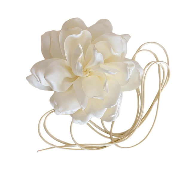 Gargantilla de flores estilo gótico, con cinta larga y diseño floral, para mujer y niña. blanco