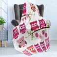 thumbnail image 4 of Cartoon Soft Flannel Fleece Throw Blanket, Girl Baby Shower Themed Owls and Branches Animal Characters, Cozy Plush for Indoor and Outdoor Use, 70" x 90", Purple Pink Brown, by Ambesonne, 4 of 5