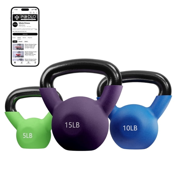 Mikolo Cast Iron Kettlebell Vinyl Coated Strength Training Kettlebell Set for Exercises, Fitness, Full Body Workout Equipment,Wide Grip Handle & Flat Bottom Ergonomic kettlebell sets for Home Gym