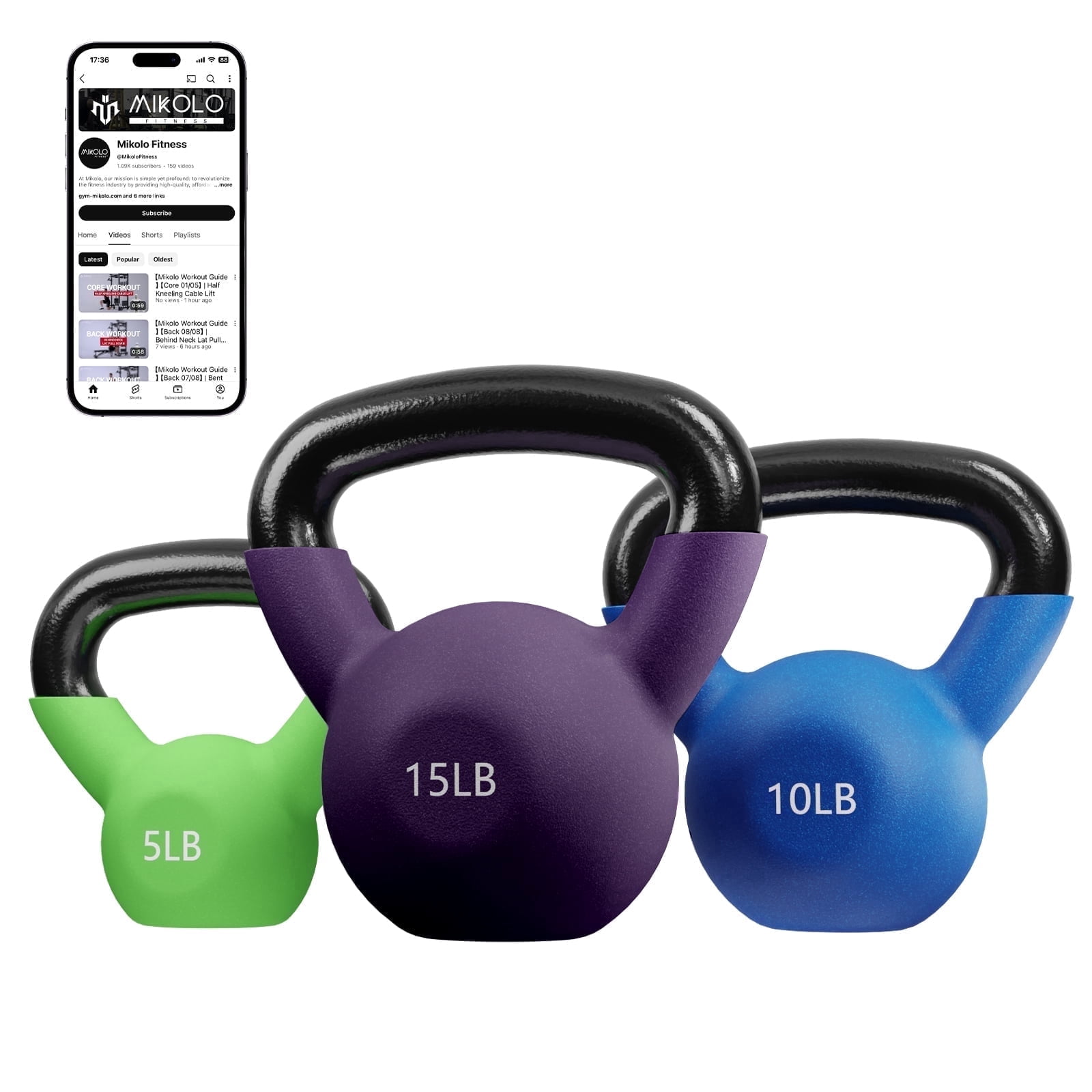 Mikolo Cast Iron Kettlebell Vinyl Coated Strength Training Kettlebell Set for Exercises, Fitness, Full Body Workout Equipment,Wide Grip Handle & Flat Bottom Ergonomic kettlebell sets for Home Gym