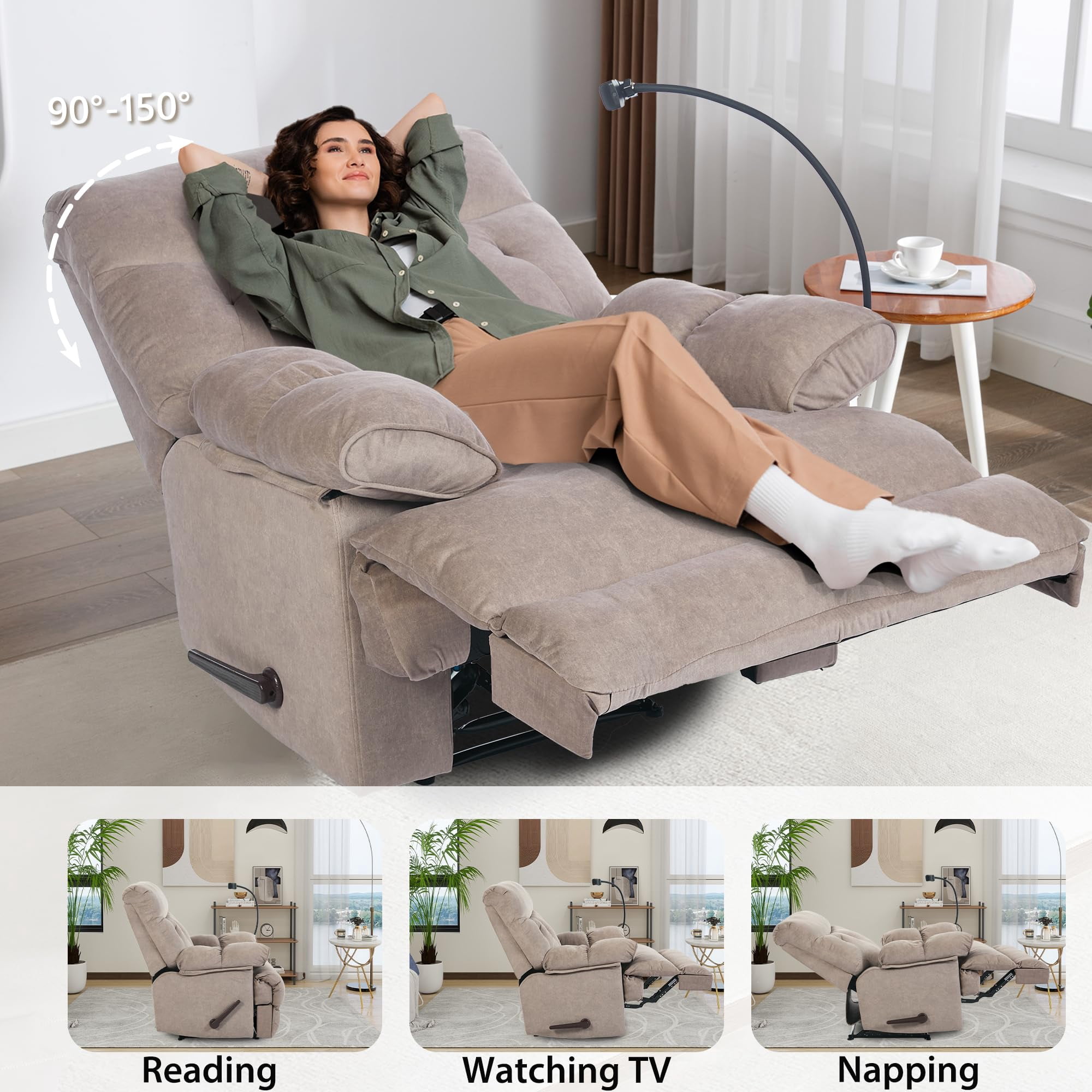Ergonomic Manual Recliner for Adults, Oversized Modern Recliner Chair for Bedroom, Living Room, Home Theater and RV，Dark Brown