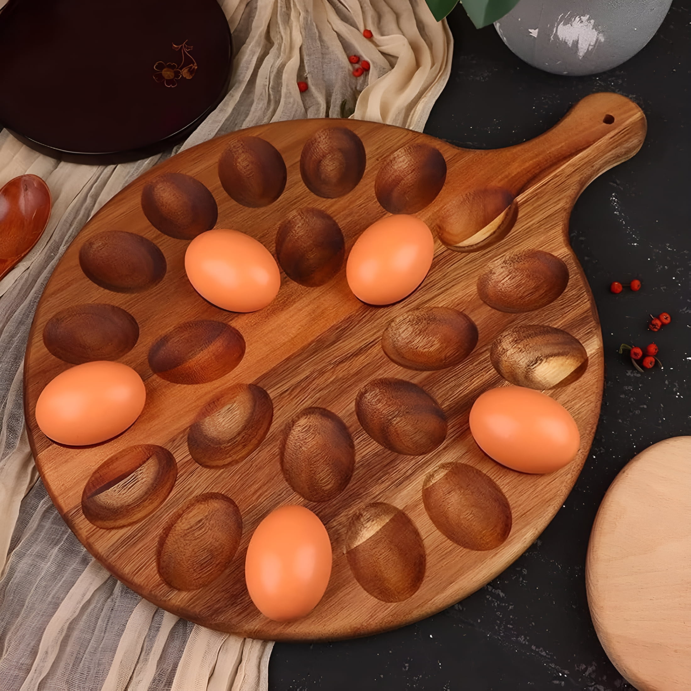 ACDANC 2026 New Wooden Deviled Egg Tray,Reversible 24 Holes Round Egg Holder Container Charcuterie Board for Kitchen Serving Tray Deviled Egg Containers for Party,Picnic,Brunch